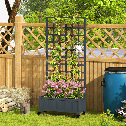 Wooden Trellis Planter, Raised Garden Bed with Wheels, to Climb and Grow Vegetables, Herbs and Flowers, Grey