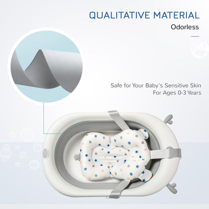 Foldable Baby Bathtub Set, Collapsible Bath Tub with Thermostatic Water Plug, Non-Slip Support, Cushion Pad, Drain Plugs