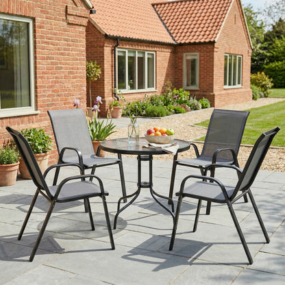 Five-Piece Steel Patio Set, with Glass-Top Table - Dark Grey