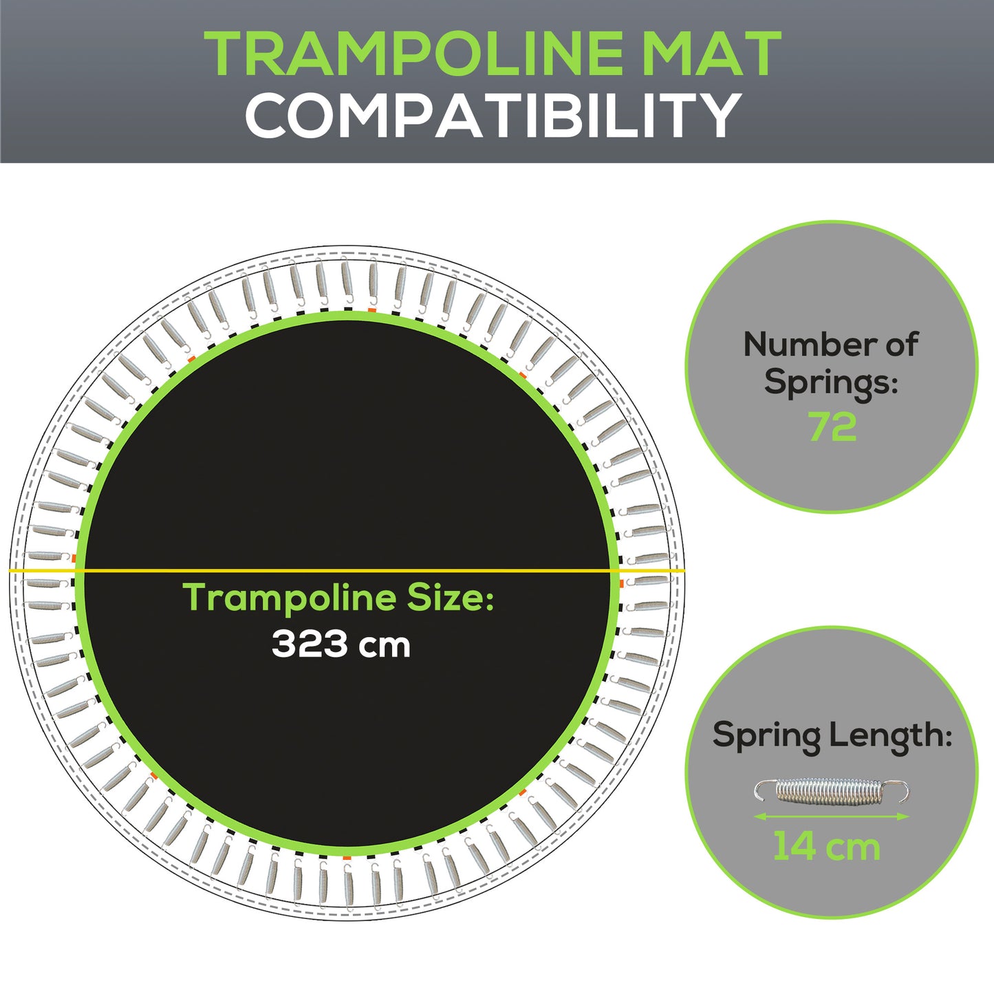Replacement Trampoline Mat with Spring Pull Tool, 72 V-Hooks, for 12ft Trampoline using 14cm Springs, Green