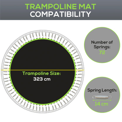 Replacement Trampoline Mat with Spring Pull Tool, 72 V-Hooks, for 12ft Trampoline using 14cm Springs, Green