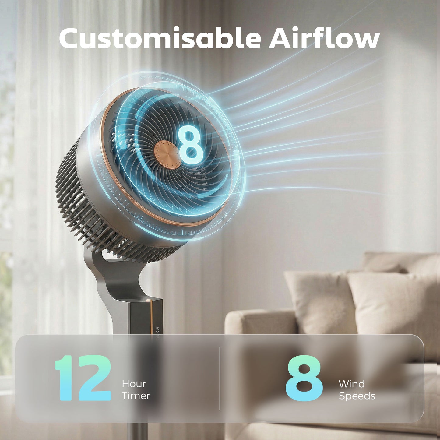 20 dB Silent Standing Fan for Bedroom, 46" Pedestal Fan with Remote, 85° Oscillating, 8 Speeds