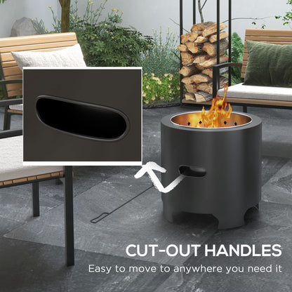 Smokeless Fire Pit, 45cm Portable Wood Burning Firepit, Round Metal Bonfire Stove with Poker for Garden, Camping, Black