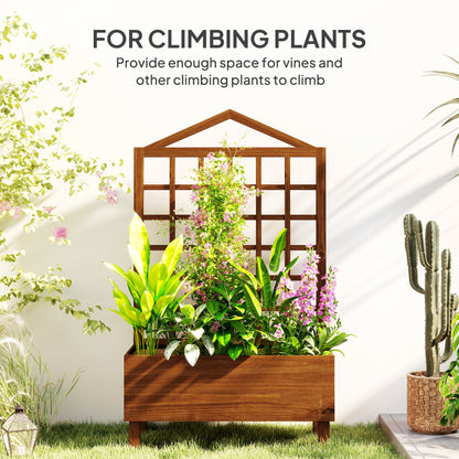Garden Planters with Trellis for Vine Climbing, Distressed Wooden Raised Beds, 90x43x150cm, Brown