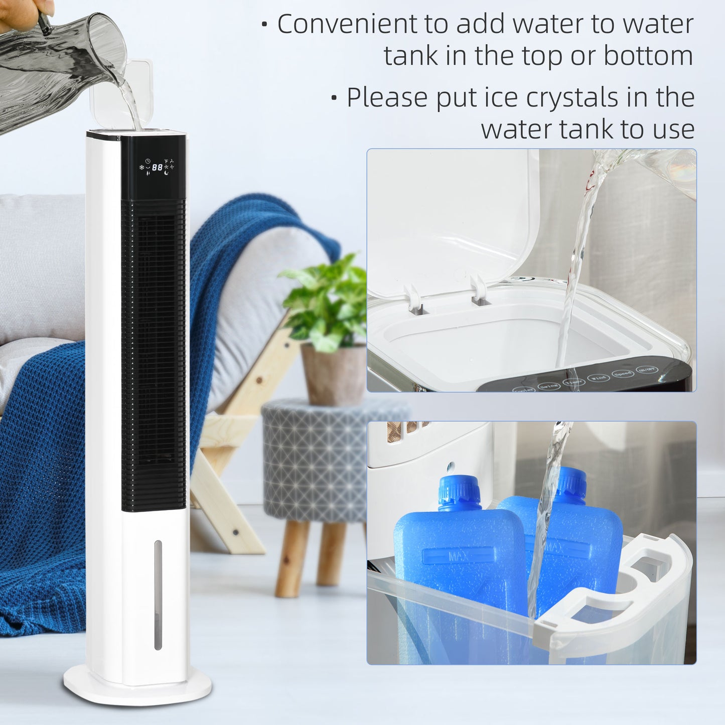 Portable Air Cooler, 6L Tank Humidifier Evaporative Ice Cooling Fan Water Conditioner Unit with 3 Modes, 3 Speed, Remote