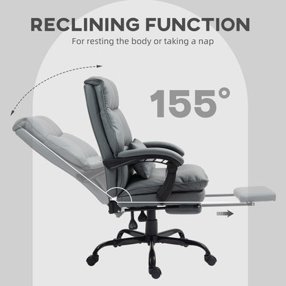 Faux Leather Reclining Office Chair, with Footrest - Grey
