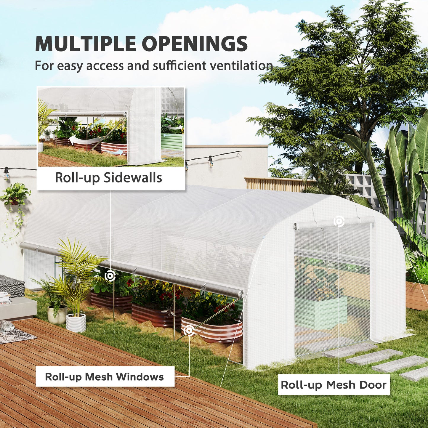 19.5 x 9.8ft Tunnel Greenhouse, with Accessories - White