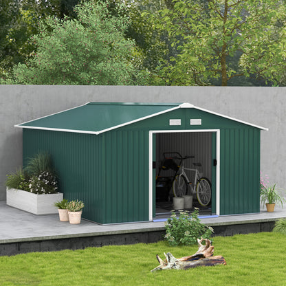 12.5ft Sliding Door Durable Steel Storage Shed with 4 Ventilation Outdoor, Green