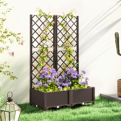 Raised Garden Bed with Trellis, Plastic Planter Box with Drainage Holes