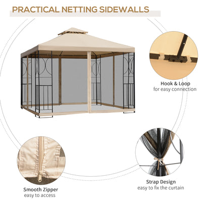3(m) x 3(m) Garden Gazebo, Double Roof Outdoor Gazebo Canopy Shelter with Netting, Solid Steel Frame for Garden, Lawn