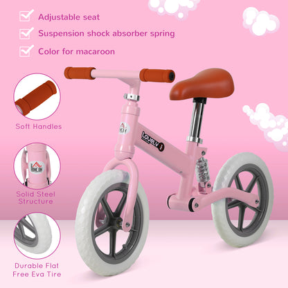 12" Kids Balance Bike No Pedal Bicycle EVA Tyre Adjustable Seat Toddler Training Bike W/ Shock Absorber 2