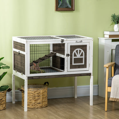 Wooden Rabbit Hutch, Guinea Pig Cage, with Removable Tray, Openable Roof