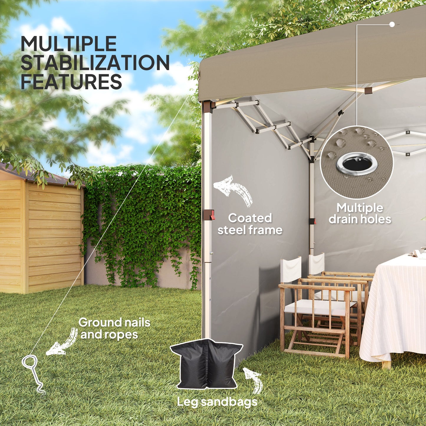 3 x 3 (M) Pop Up Gazebo, UPF 30+ with 2 Sidewalls, Leg Weight Bags and Wheeled Bag