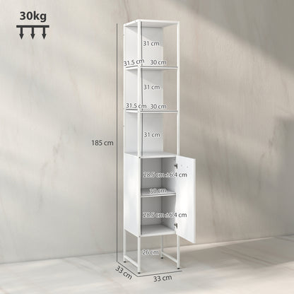 Tall Bathroom Cabinet with Open Shelves and Adjustable Shelf - White