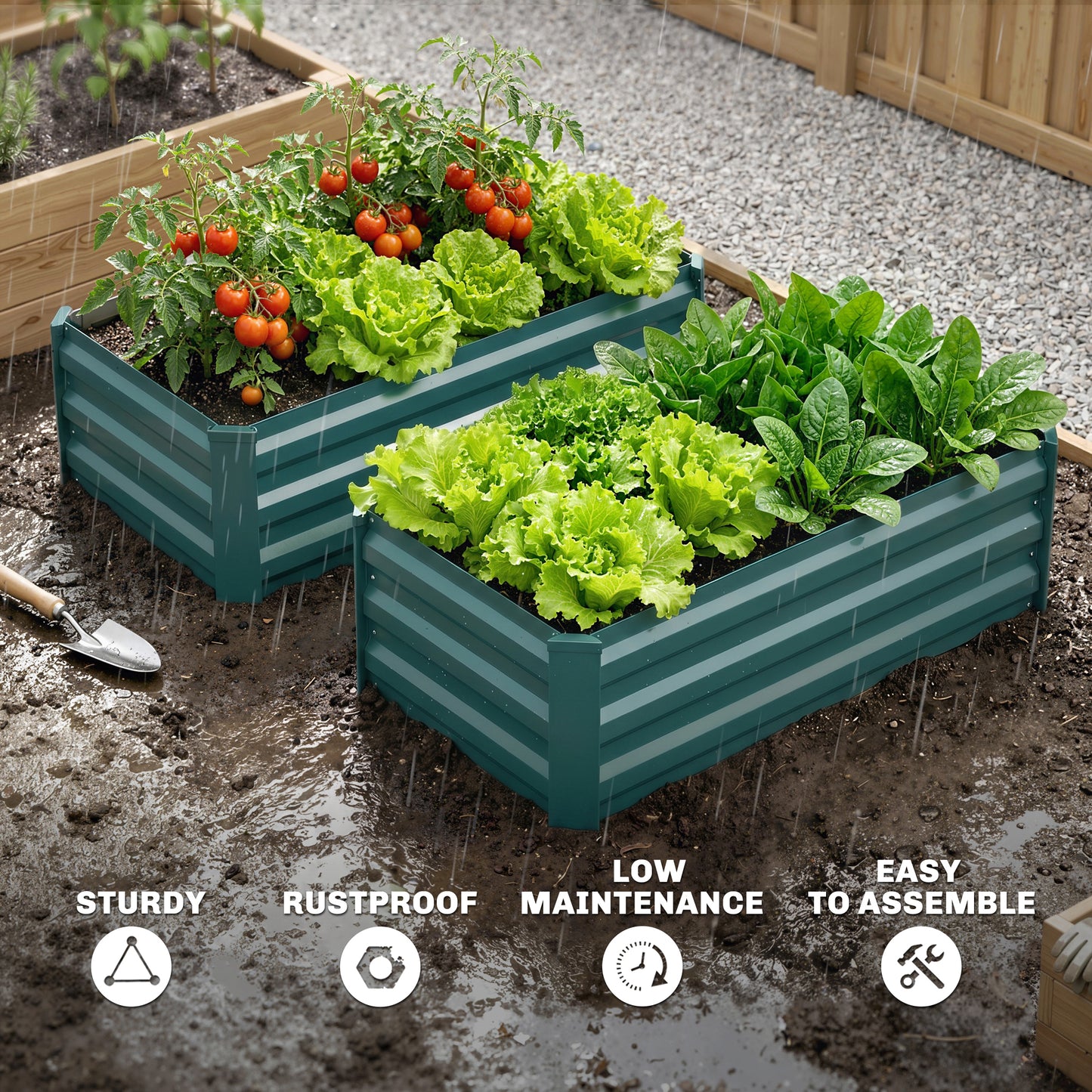 Set of Two 100 x 60cm Steel Planter Boxes -Green