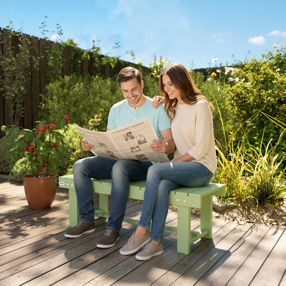 Wooden Garden Bench, Backless Outdoor Loveseat with Slatted Seat, Light Green