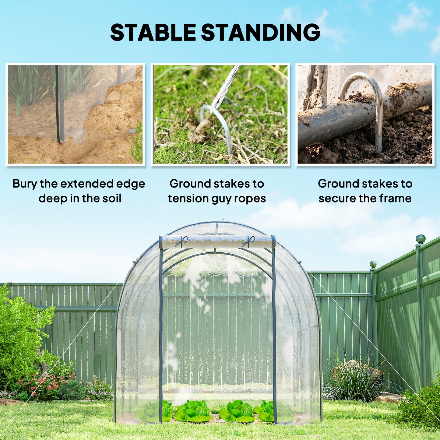 Polytunnel Greenhouse Walk-in Grow House with Plasric Cover, Door, Mesh Window and Steel Frame, 3 x 2 x 2m, Clear