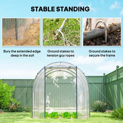 Polytunnel Greenhouse Walk-in Grow House with Plasric Cover, Door, Mesh Window and Steel Frame, 3 x 2 x 2m, Clear