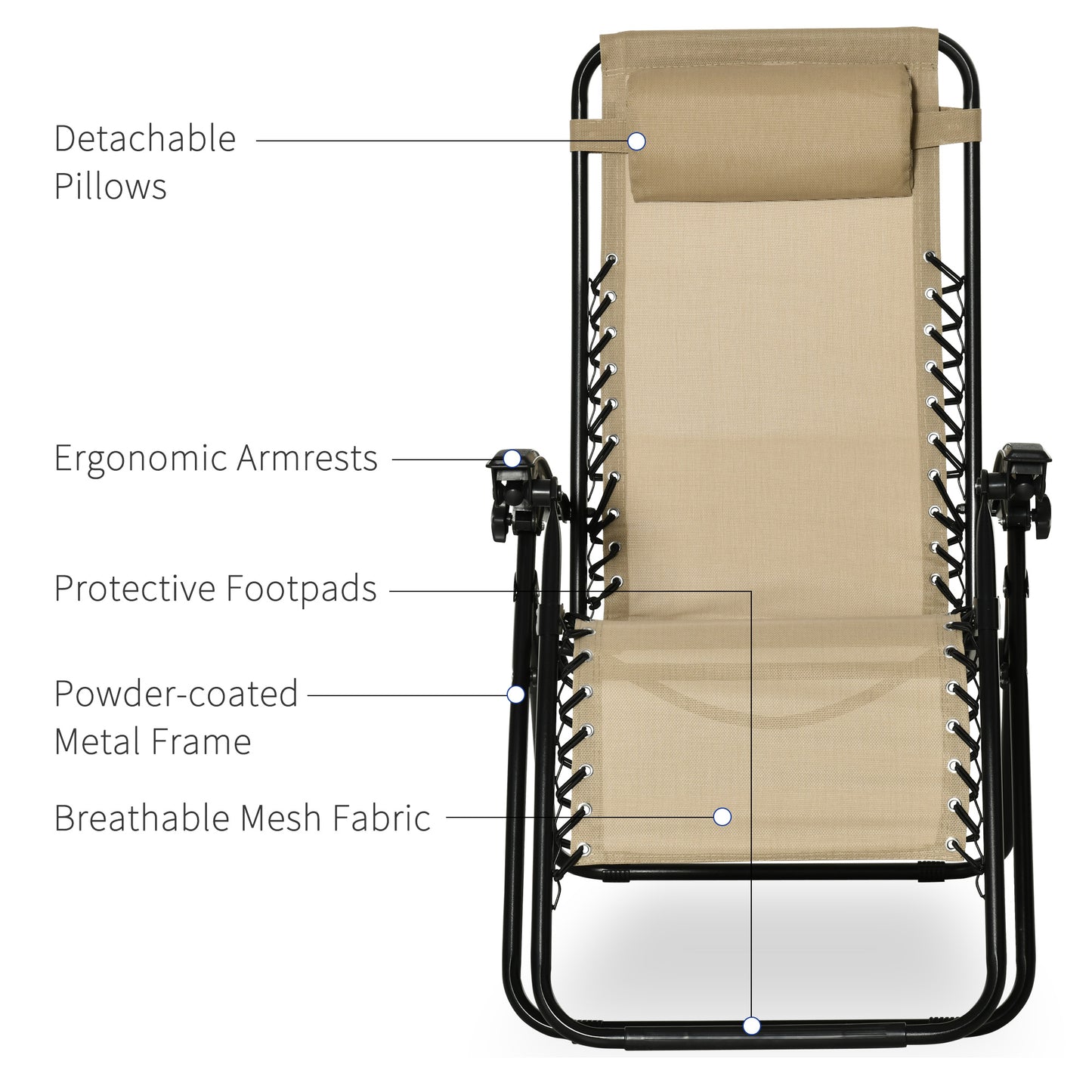 Folding Zero Gravity Chairs, 3 Pieces Adjustable Sun Lounger and Table Set with Cup Holder and Headrest