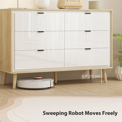 Storage Cabinet, Chest of Drawers with 6 Drawers and 5 Legs for Bedroom, High Gloss White