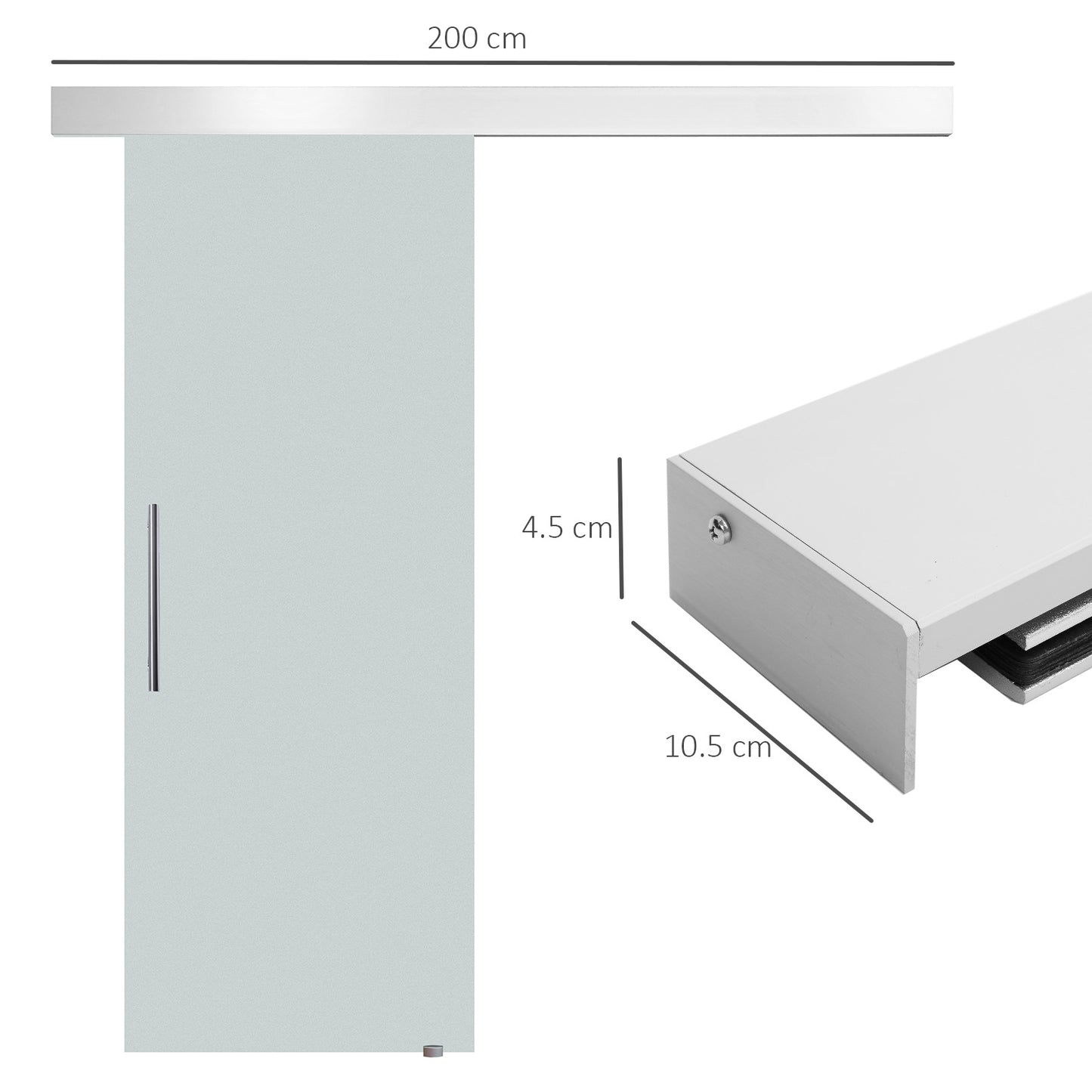 90cm Modern Sliding Door Set Kit w/ Frosted Glass Door Aluminium Rail Opaque Home Decoration DIY Office Style