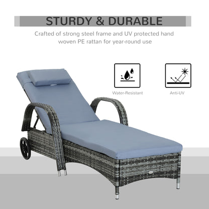 Garden Rattan Furniture Single Sun Lounger Recliner Bed Reclining Chair Patio Outdoor Wicker Weave Adjustable Headrest
