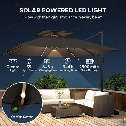 Multi-Angle LED Light Parasol Umbrella - Black