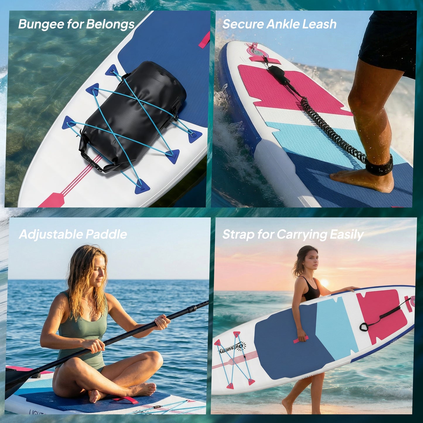Inflatable Stand Up Paddle Board, 305x89x15cm Extra-Wide SUP with Non-Slip EVA Deck, Adj Aluminum Paddle
