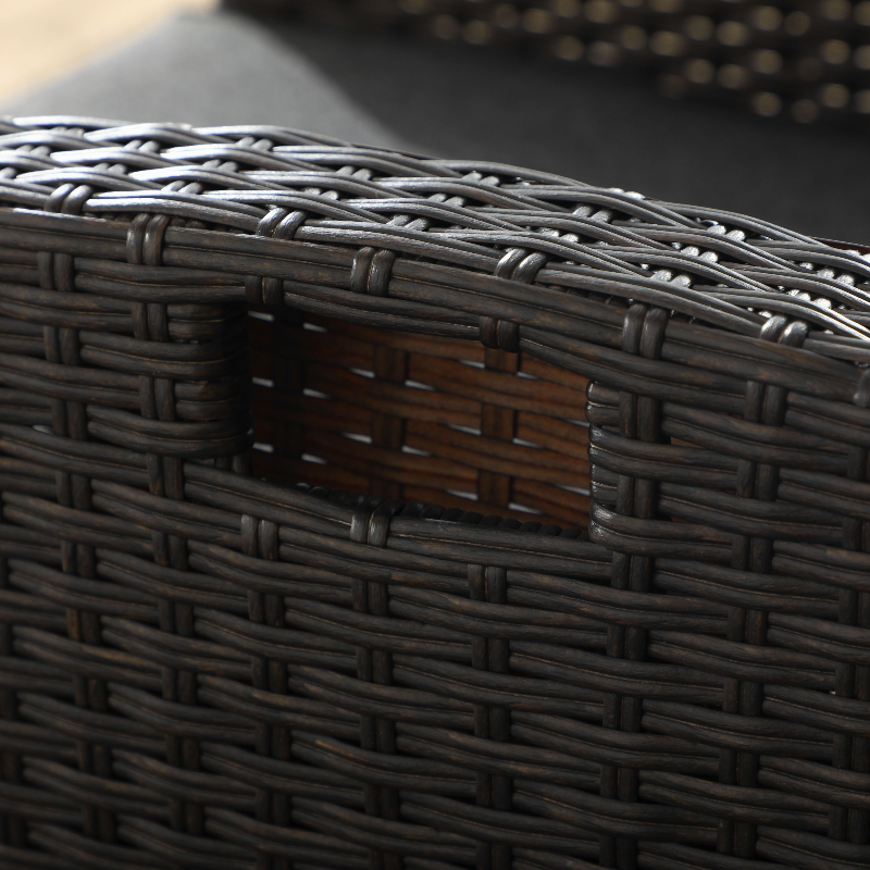 Outdoor Recliner Chair with Adjustable Backrest and Footrest, Cushion, Side Tray, Dark Grey/Brown