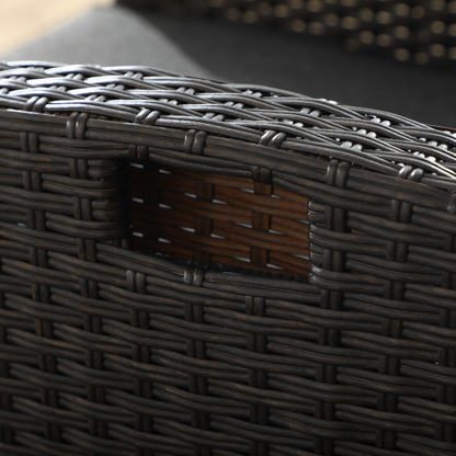 Outdoor Recliner Chair with Adjustable Backrest and Footrest, Cushion, Side Tray, Dark Grey/Brown