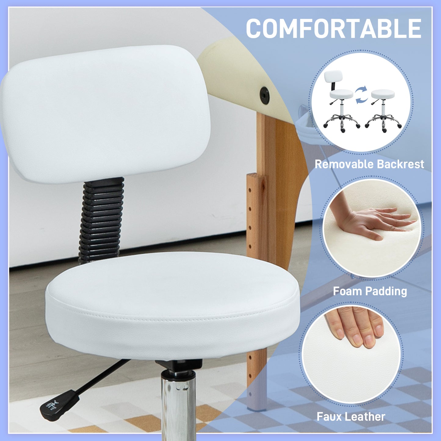 360° Swivel Seat Salon Stool - White