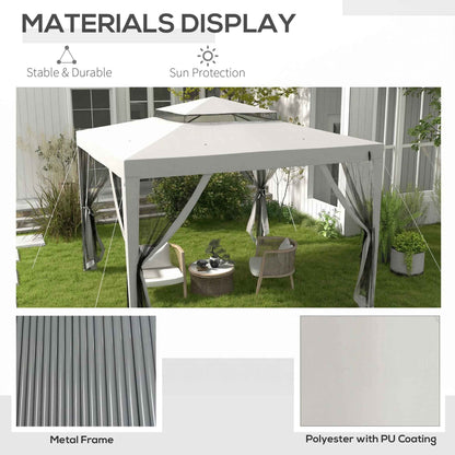 3 x 3 m Gazebo, Netting Party Tent, Patio Canopy Outdoor Event Shelter with Double Tier Roof, Light Grey