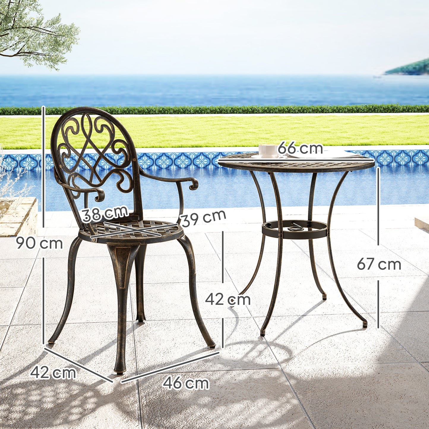 Three-Piece Elegant Aluminium Garden Set - Bronze Tone