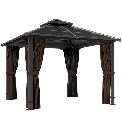 3 x 3(m) Hardtop Gazebo Canopy with 7mm Polycarbonate Double-Tier Roof, Garden Gazebo Permanent Pavilion