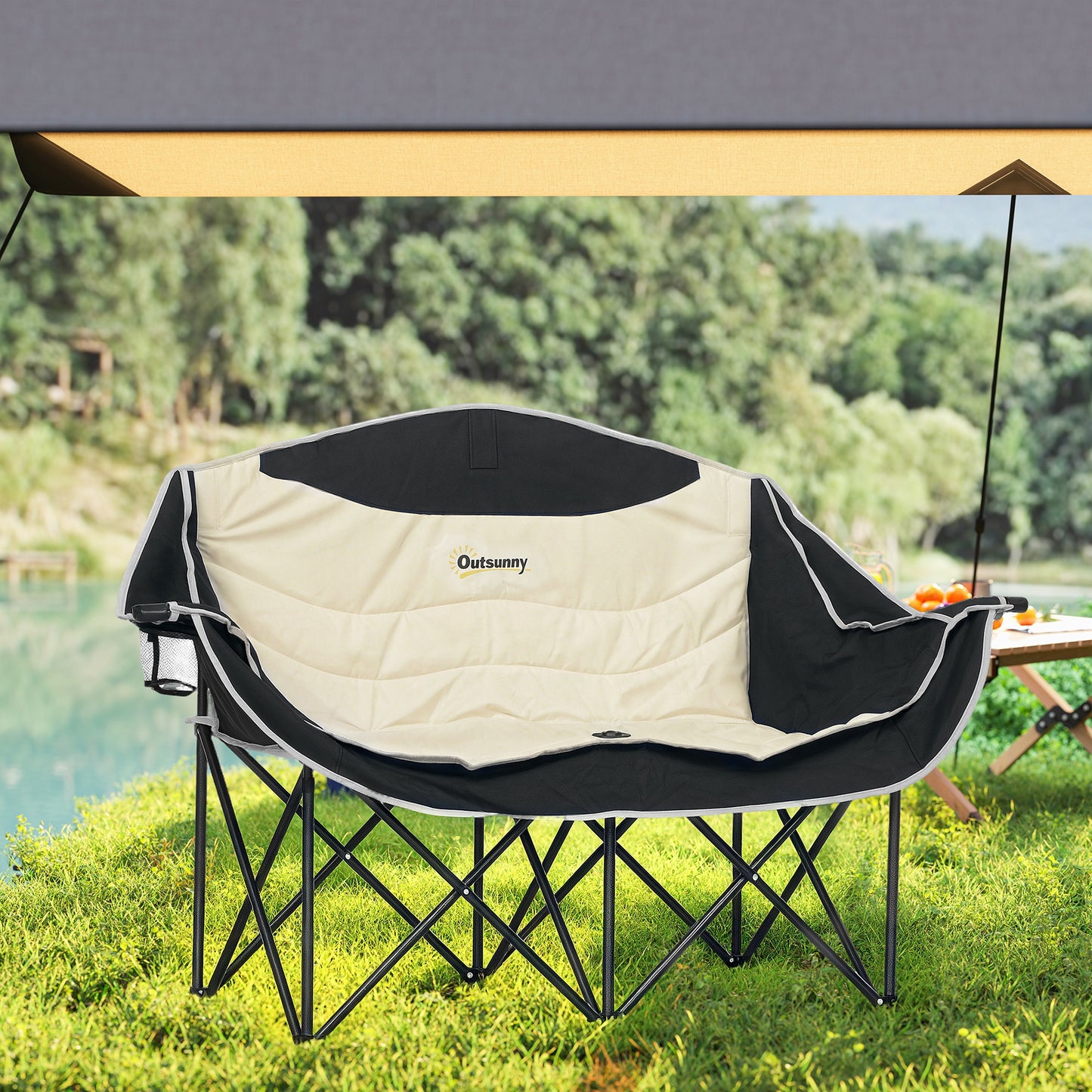 Double Camping Chair for Adults, Oversized Heavy Duty Padded Folding Chair with Armrests