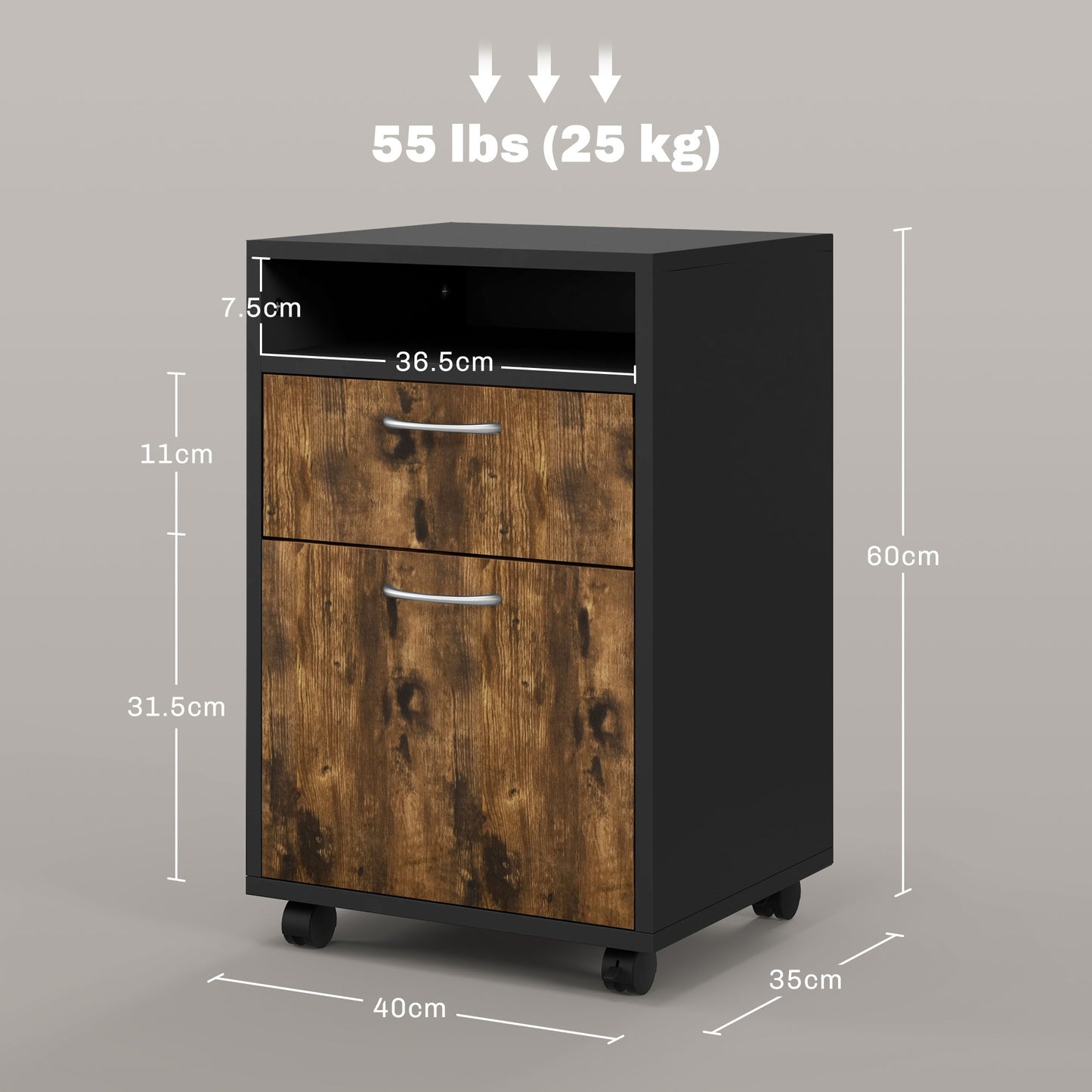 Filing Cabinet, Mobile File Cabinet with 2 Lockable Drawers, Office Home Organiser on Wheels for A4
