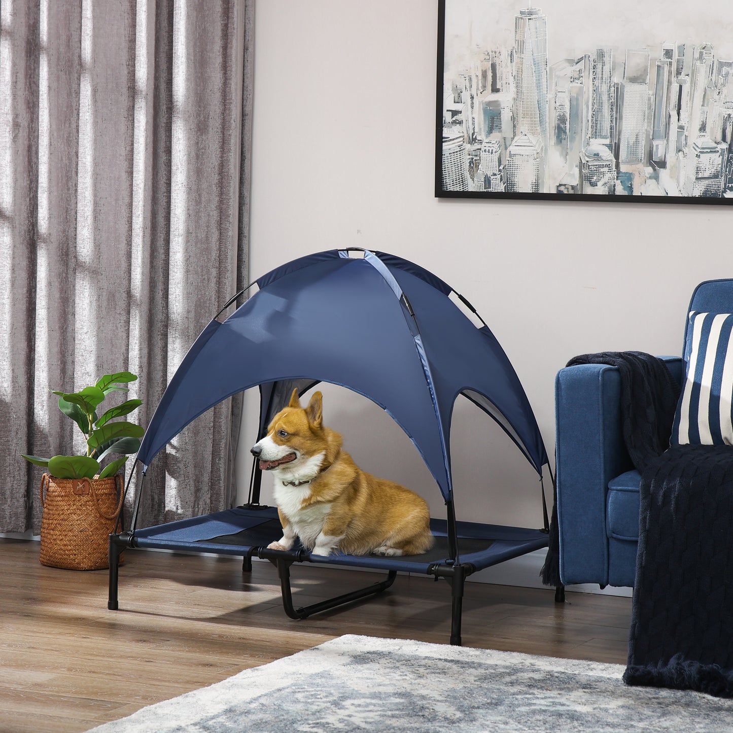 Outdoor Dog Bed with Removable Canopy, Portable Raised Dog Bed for Camping, Garden & Beach