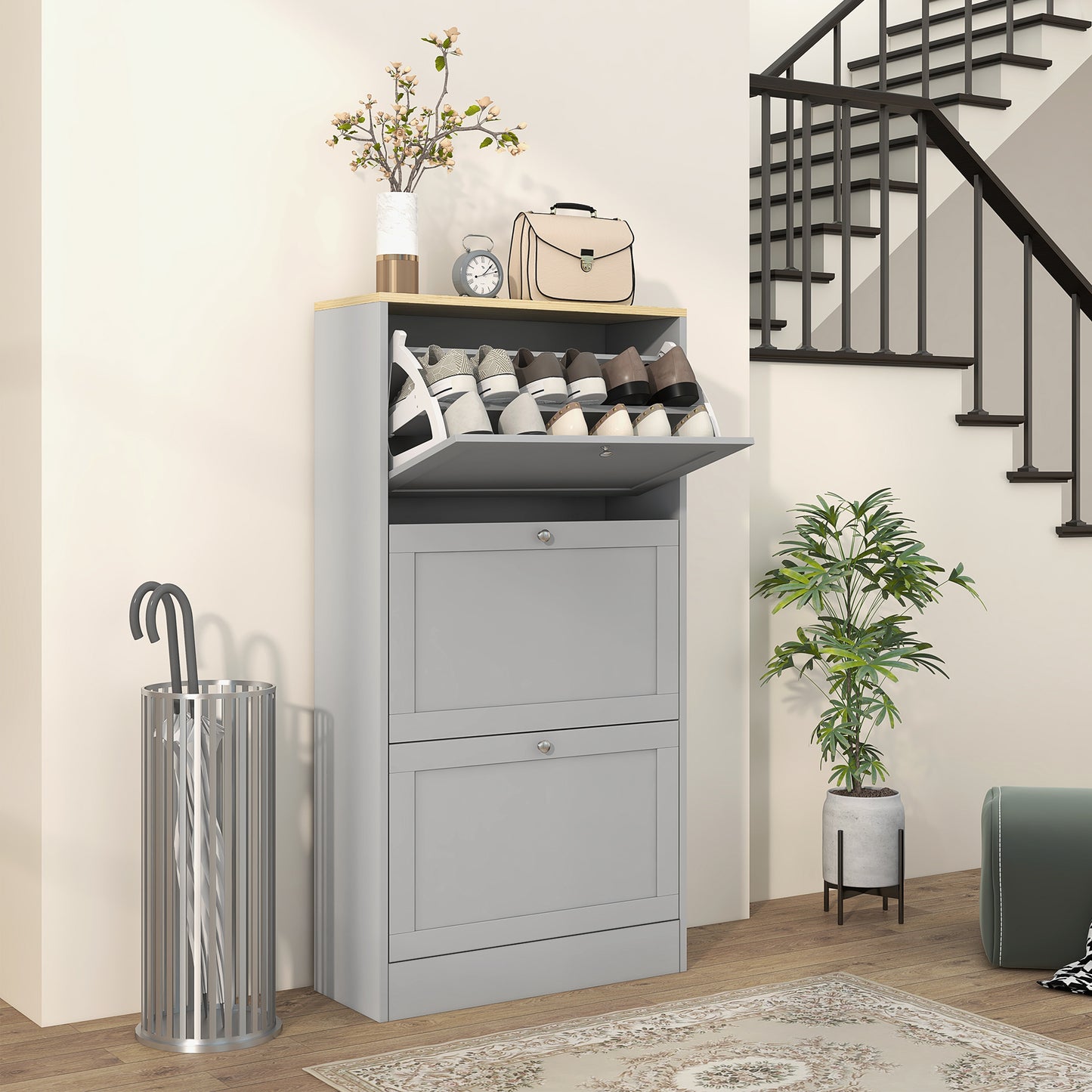 Modern Compact Three-Drawer Shoe Storage Cabinet - Grey