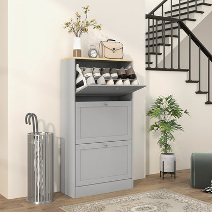 Modern Compact Three-Drawer Shoe Storage Cabinet - Grey