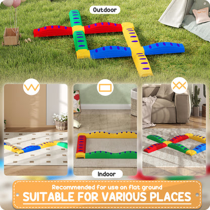 12-Piece Kids Balance Beam Stepping Stones, with Non-Slip Foot Pads, Multicoloured