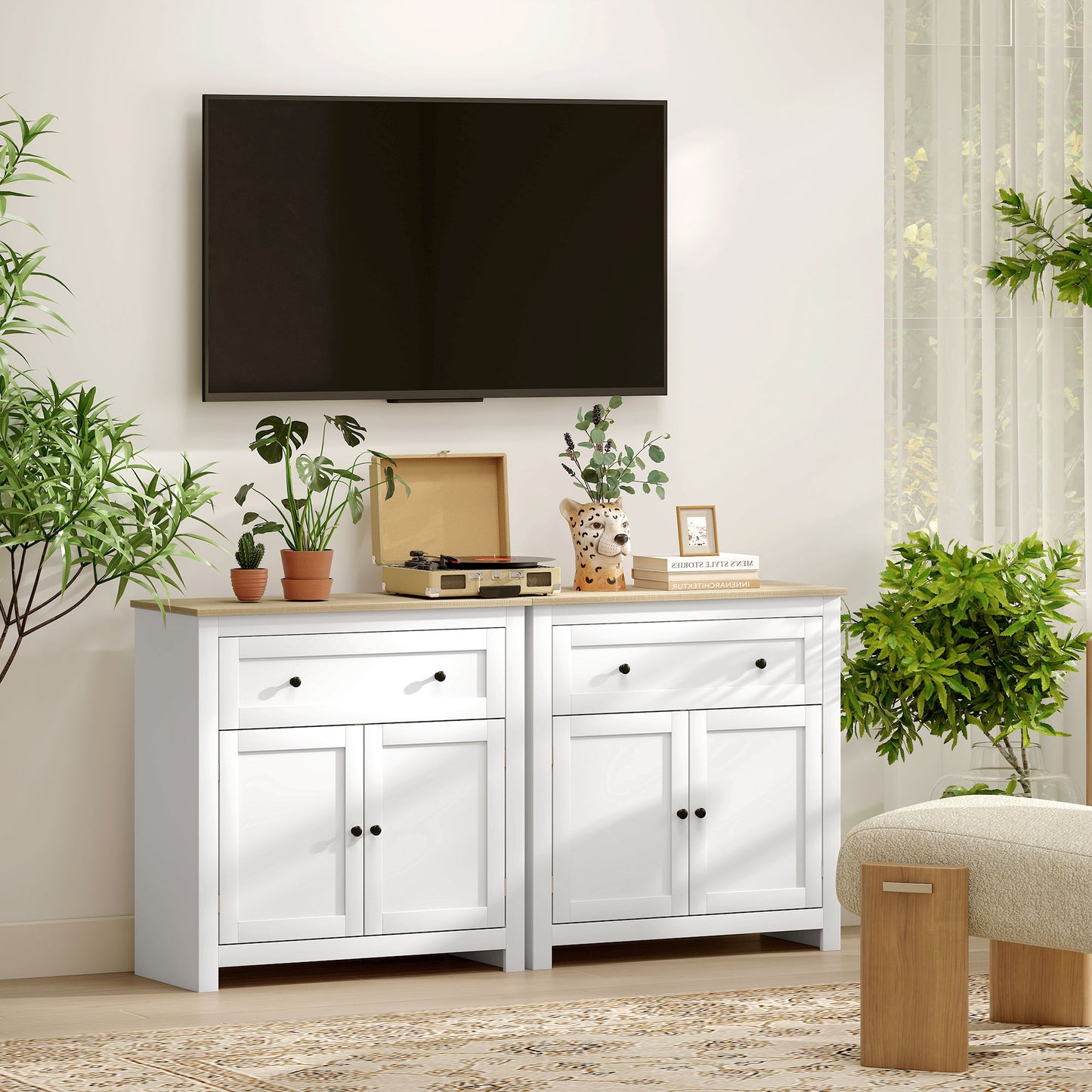 Sideboard Storage Cabinet, Morden Kitchen Cupboard with Adjustable Shelf, Drawer and Double Doors, Sideboard for Living Room