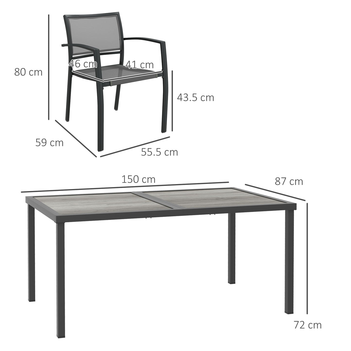 Seven-Piece Casual Outdoor Dining Set, with Wood-Effect Table - Grey