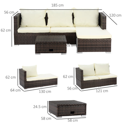 3 Pieces Rattan Garden Furniture Sofa Set, 4 Seater Garden Corner Sofa