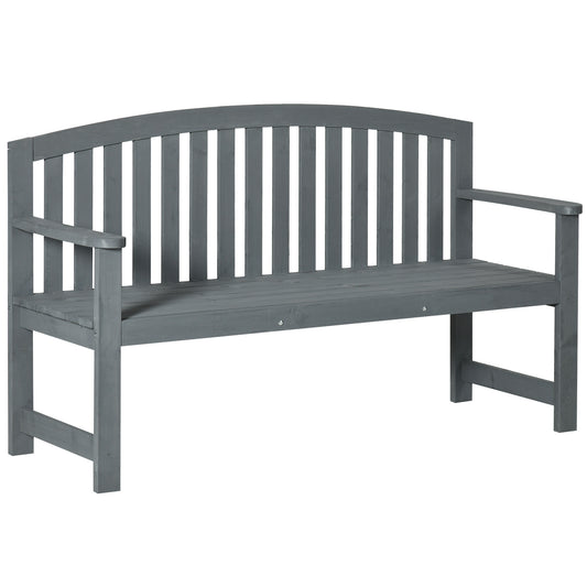 2 Seater Wooden Garden Bench with Armrest, Outdoor Furniture Chair for Park, Balcony, Grey