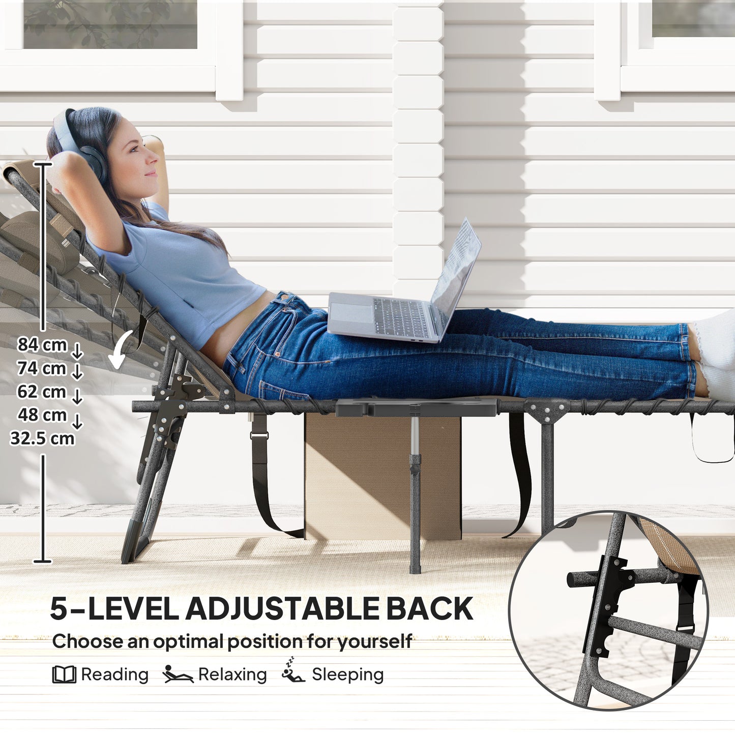Five-Position Reclining Sun Lounger - Beige