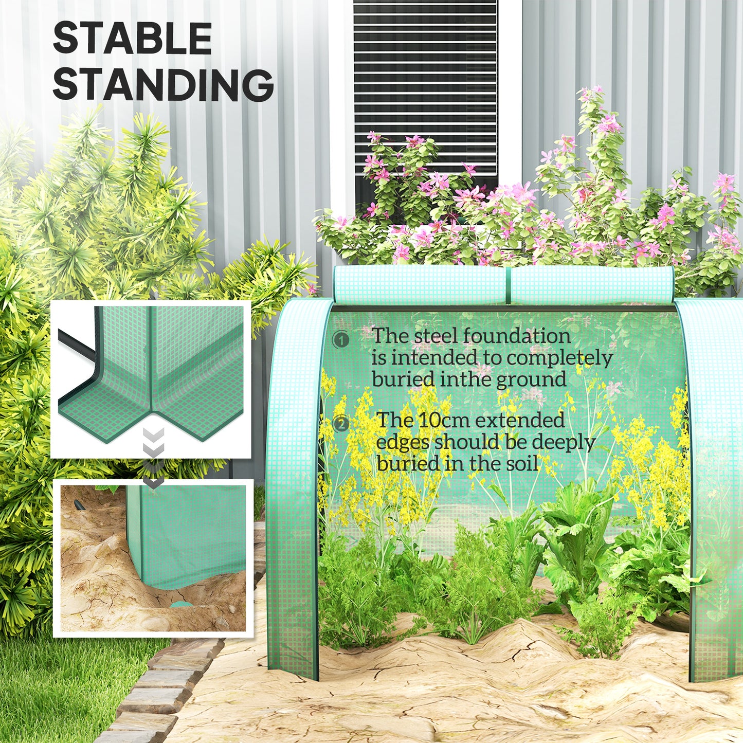395 x 100 cm Low Tunnel Greenhouse - Green