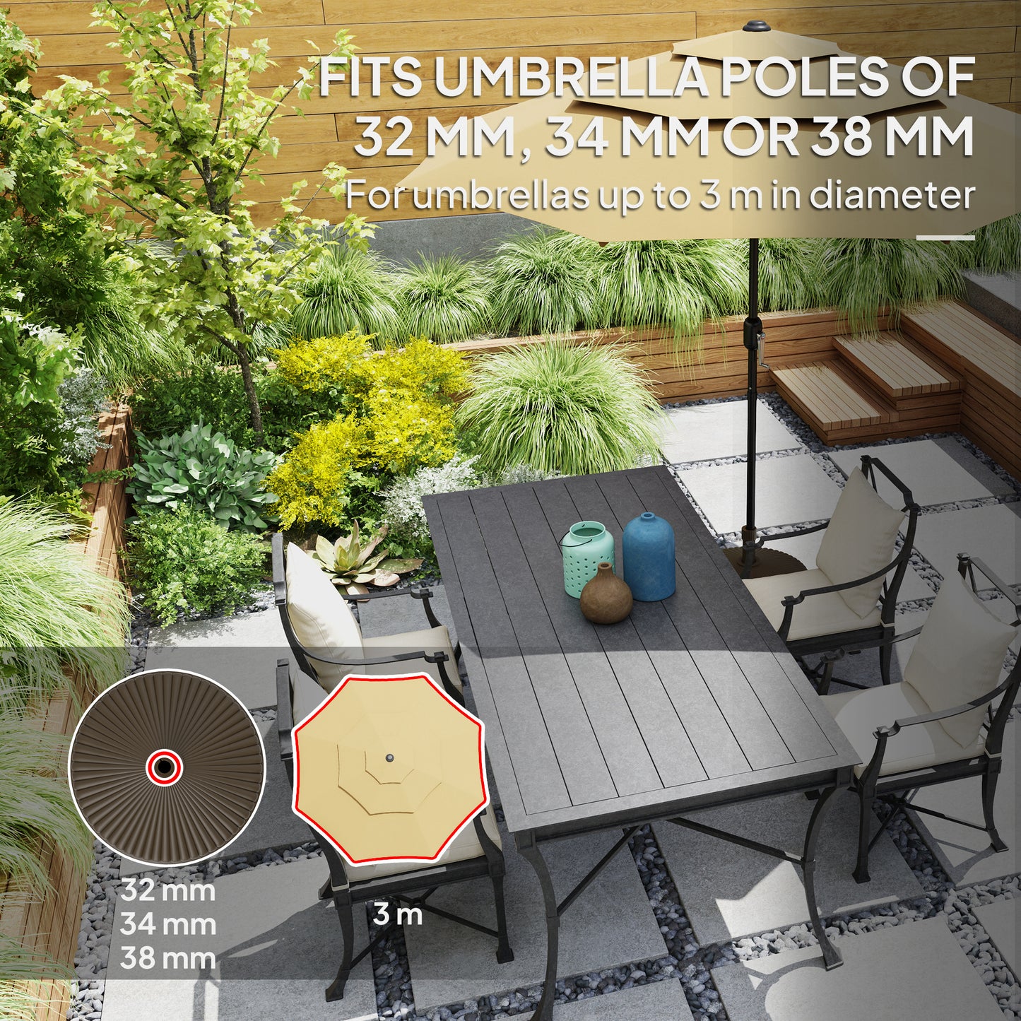 Garden Parasol Base Holder, 28kg Sand Filled, 23kg Water Filled, Sun Umbrella Base Outdoor Umbrella Stand Weight, Brown