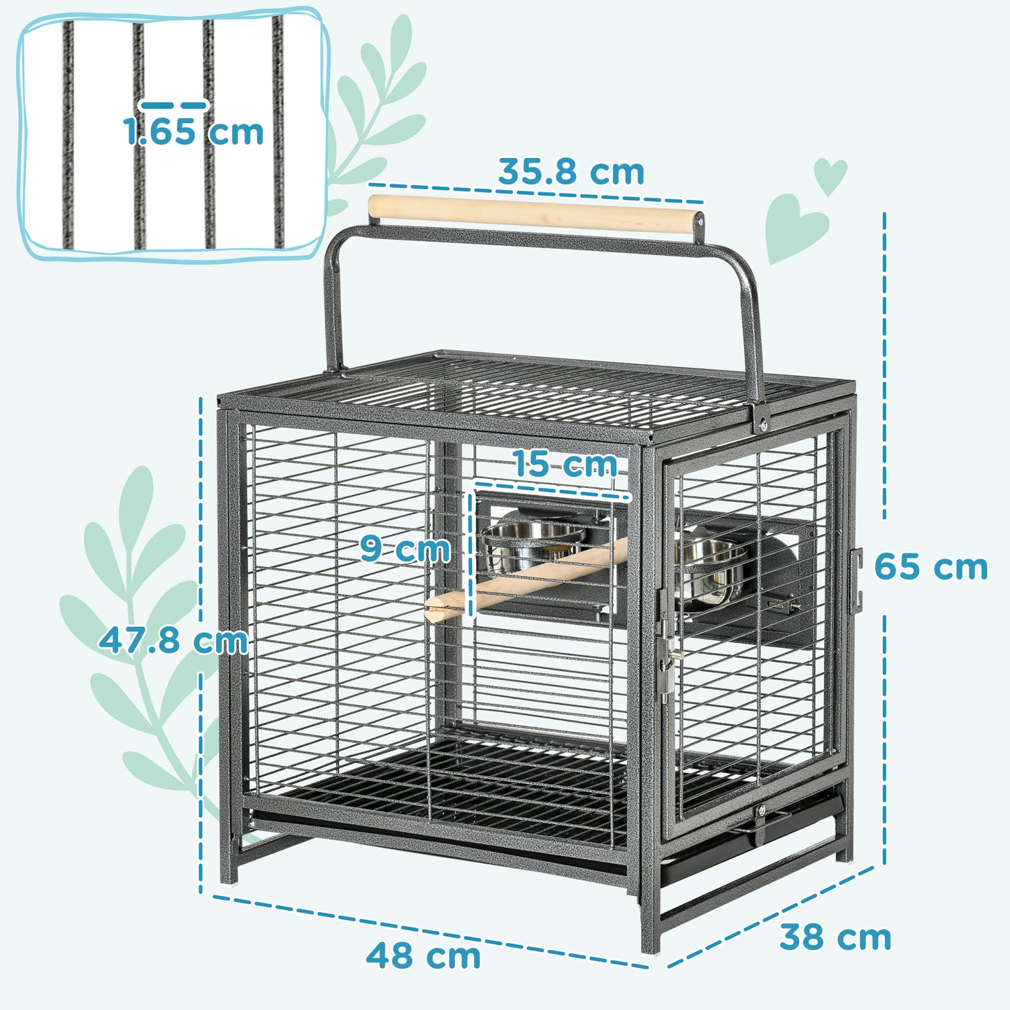 Parrot Cage, Travel Carry Pet Bird Cage, with Metal Handle