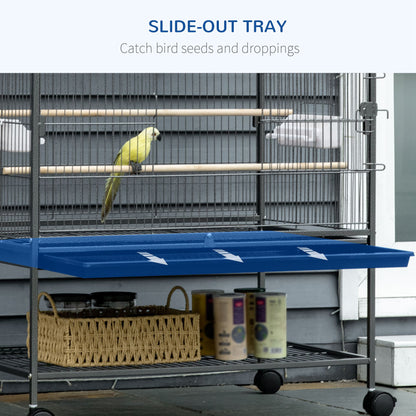 Large Bird Cage Budgie Cage for Finch Canaries Parakeet with Rolling Stand, Slide-out Tray, Storage Shelf, Food Containers