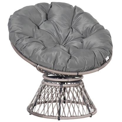 360° Swivel Rattan Papasan Moon Bowl Chair Round Lounge Garden Wicker Basket Seat with Padded Cushion Oversized for Outdoor I